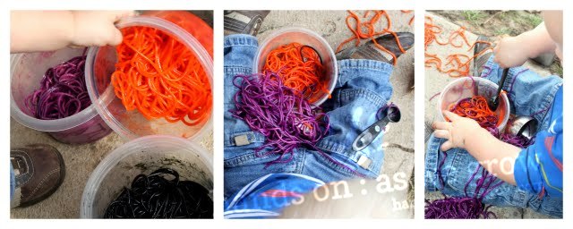 colored spaghetti sensory activity for toddlers