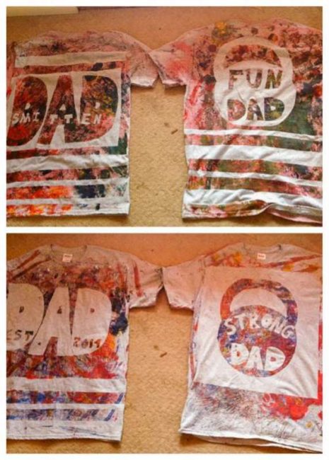 Painted t-shirts for Dad made by a toddler