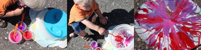 Painting with spin art to make coffee filter flowers
