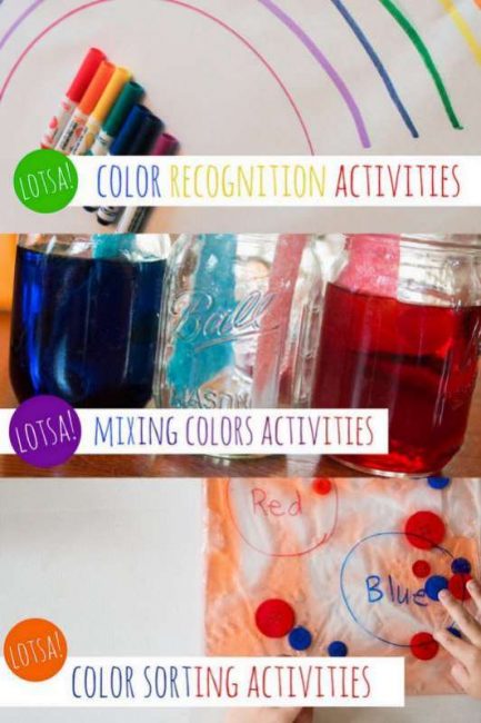 Color activities for preschoolers to recognize the differences in colors, activities that sort by color plus magical color mixing activities!