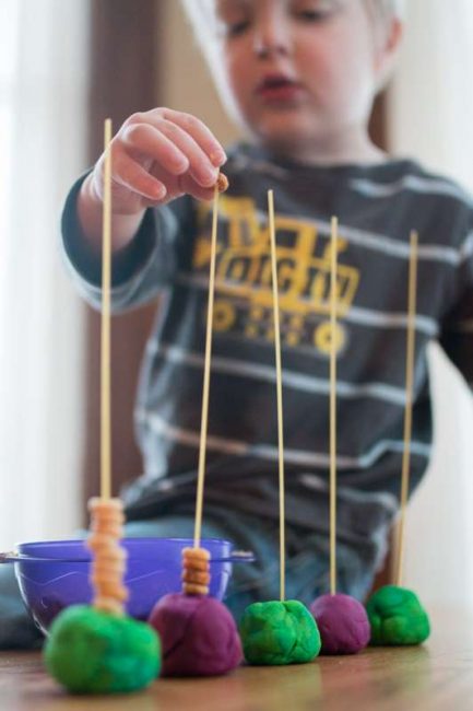 Such a basic idea for a threading Cheerios on spaghetti activity!