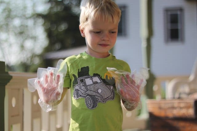 Don't forget to use plastic gloves when you're tie-dying