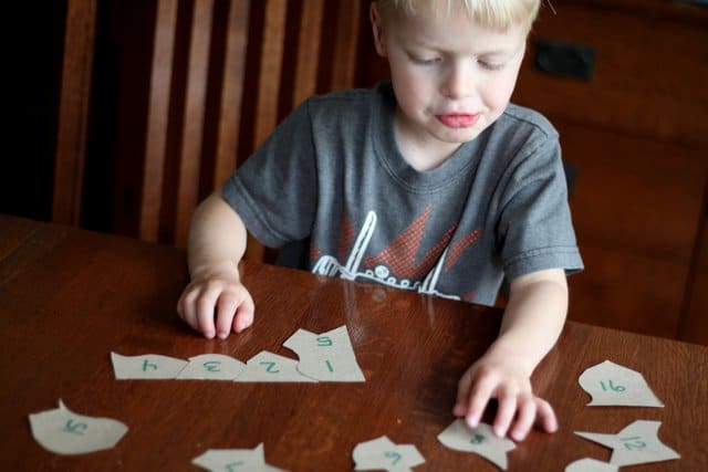 Build cereal box puzzles to help your child sequence numbers