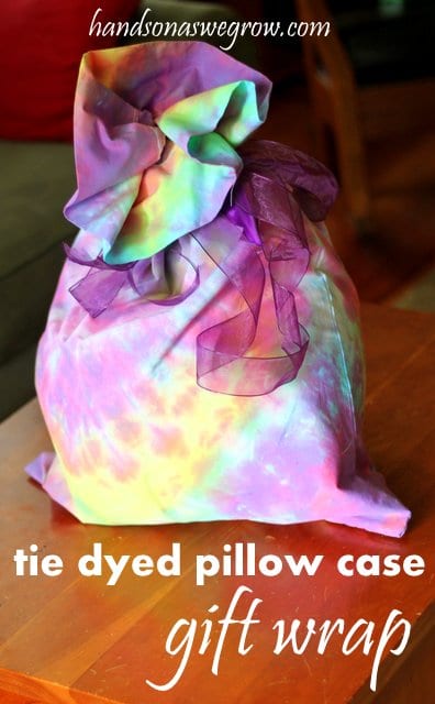 Easy tie-dyed pillowcase that doubles as gift wrap!