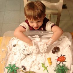 Shaving cream is perfect for snow play, from Childhood Beckons