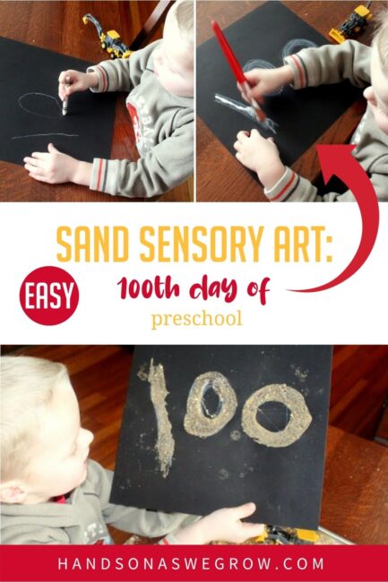 Take sand sensory play to a new level and create a number 100 art project or any other picture you want with your toddler or preschoolers!