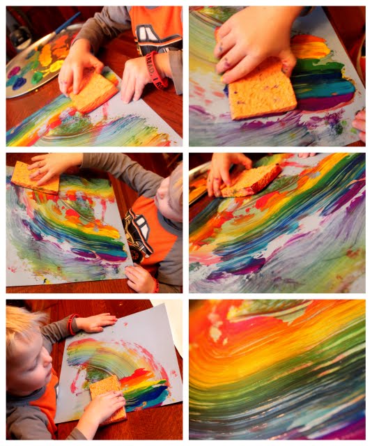 Rainbow sponge painting is super cool!