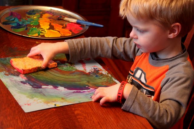 Rainbow sponge painting is super cool!