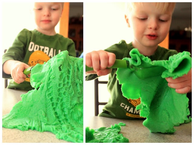 how to make homemade playdough with the kids plus making tracks in it