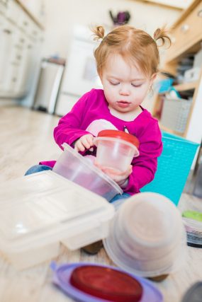 Sort through the Tupperware and match lids. Great fine motor strengthening, and matching activity!