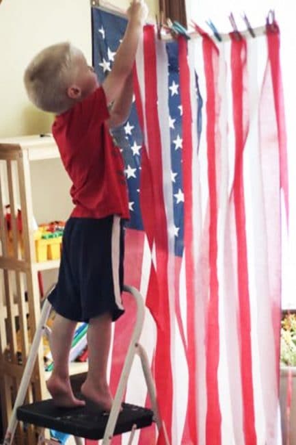 DIY a crepe paper American flag for a fun hands-on learning project!