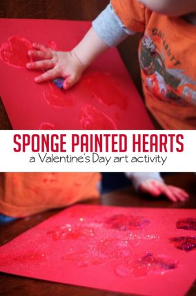 Sponge paint hearts for a fun Valentine's Day art activity