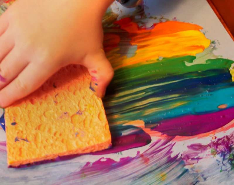 Rainbow sponge painting is super cool!