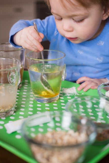 Your preschooler will love discovering what dissolves in water with this fun experiment!