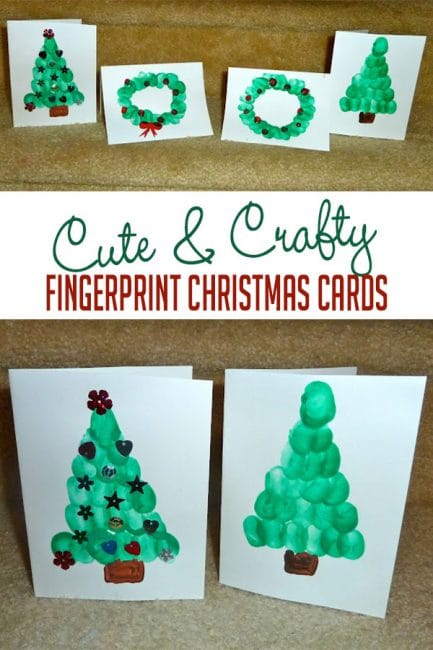 Christmas tree card for kids to make using finger prints