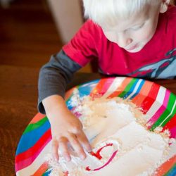 Making marks in flour for prewriting -- simple practice for preschoolers!