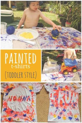 Lots of different ways for even toddlers to make painted t-shirts
