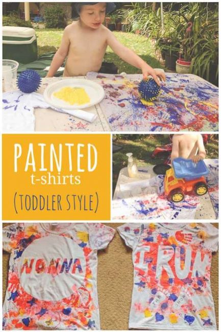 Lots of different ways for even toddlers to make painted t-shirts