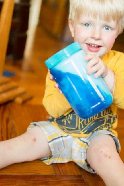 Make a fun and colorful soapy sensory jar with your kids!