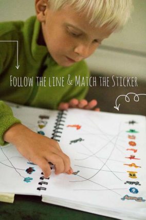 Follow the line and the match the stickers to complete the page