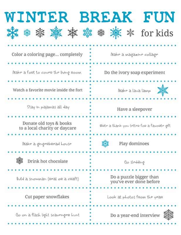 Fun things to do over Winter Break for the kids - need to print out the free printable!