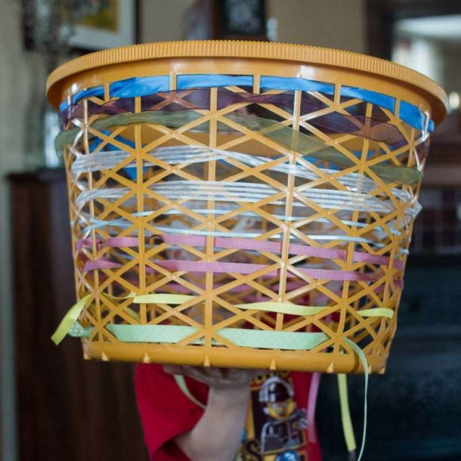 Learn to weave (and pattern) with ribbon & a clothes basket