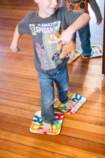 Go skating in your own house! Grab paper plates to put under your kids feet and slip and slide around the house like you’re skating on ice!