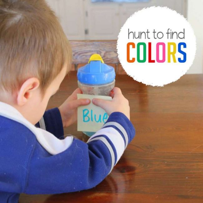 Learning colors and color words with a simple scavenger hunt to find those colors