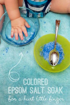 Make a salt soak into a simple sensory activity for little ones to soak their hurt finger