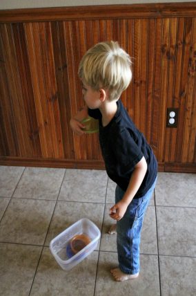 Frisbee toss with baby bowl lids