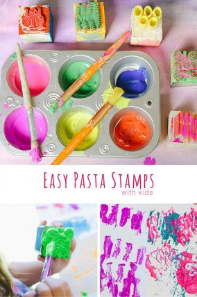 Make fun and easy pasta stamps with kids.