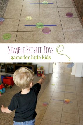 Make a simple Frisbee toss game for little kids - fantastic gross motor activity!
