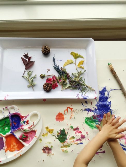painting with nature is abstract and process art for toddlers and preschoolers