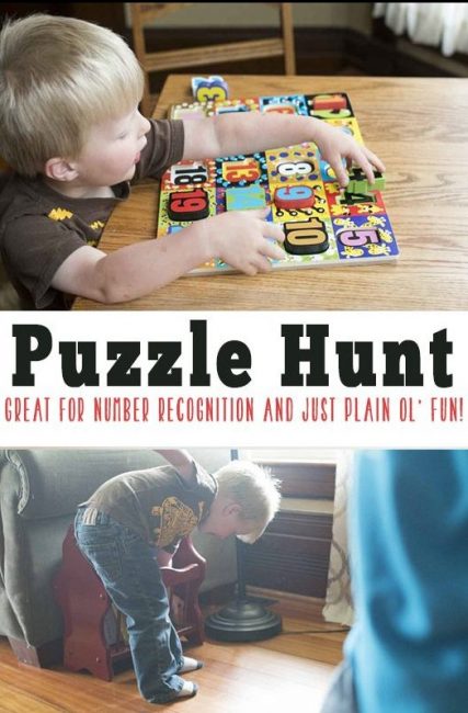 Fun puzzle scavenger that will have your preschooler counting their way through the hunt.