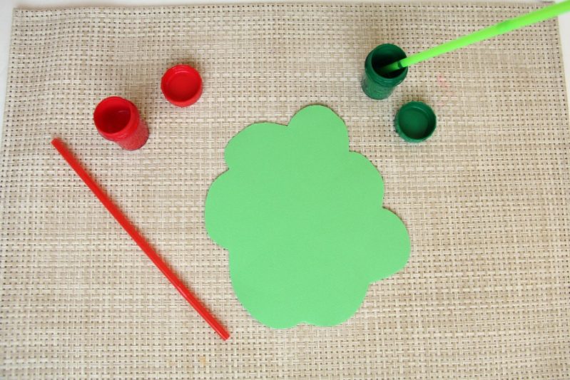 Make a straw drop painting apple tree craft for kids.