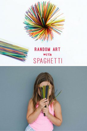 Make spaghetti art with kids.