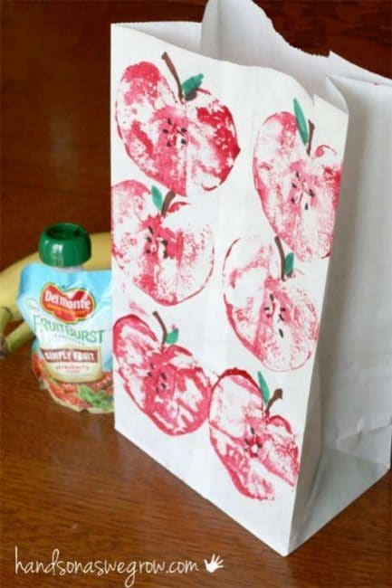 Make your own stamped apple bag for the teacher!