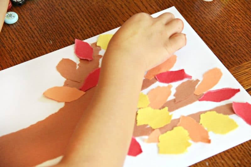 Build a Fall Fine Motor Tree Craft with torn paper.