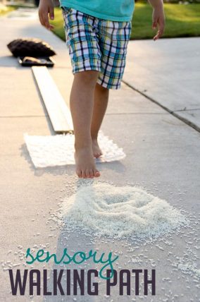 Make a sensory walking path to feel with your feet (and paint in the end!)