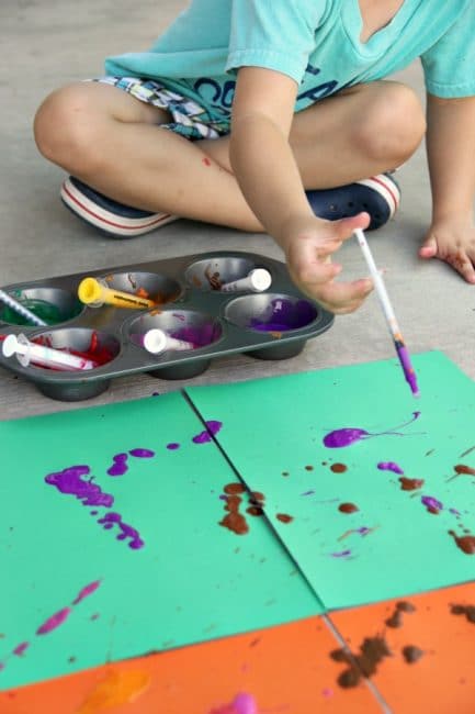 What a fun, active way to make art -- syringe painting!