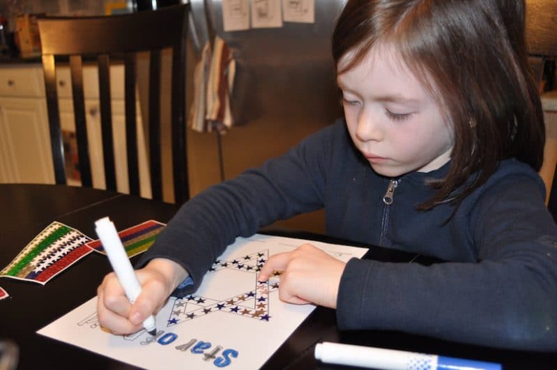 An easy sticker tracing Hanukkah activity is a fun way to get ready for the holidays!
