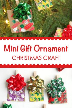 Make this mini gift Christmas ornament craft with this kids for some great memories.