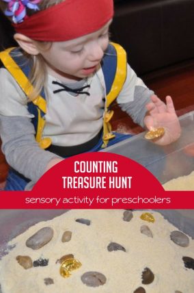 Treasure Hunt Sensory Bin is a fun way to get counting practice!