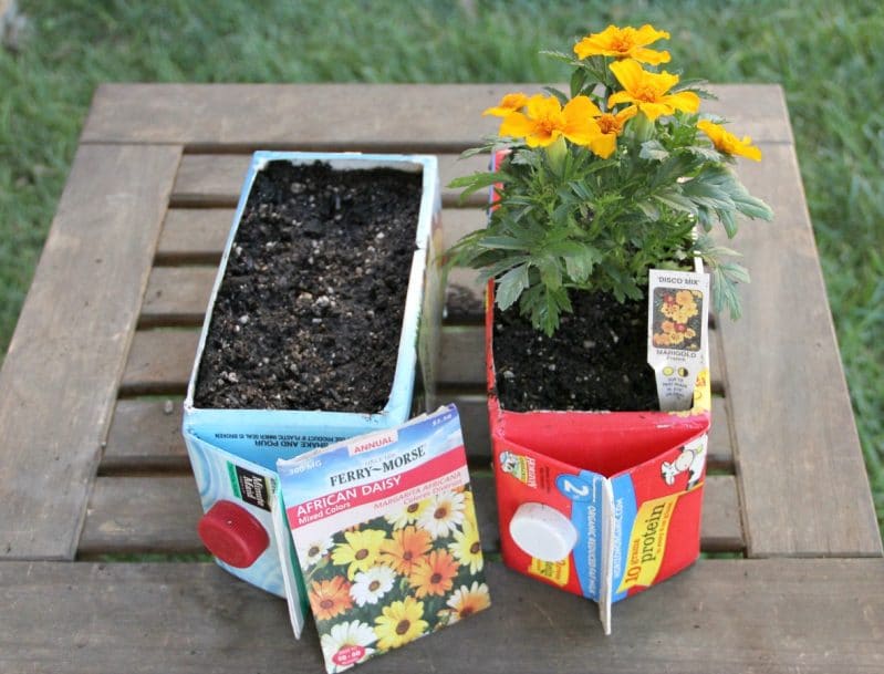 Flower garden for kids made of upcycled cartons - so smart!