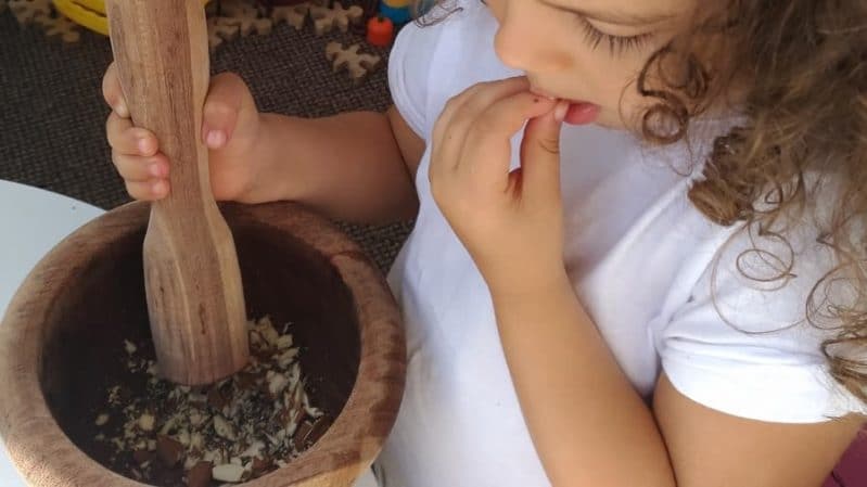 Crush, grind, smell, taste, and explore a preschool sensory experience with this simple montessori experiment using a mortar and pestle while strengthening both fine and gross motor skills!