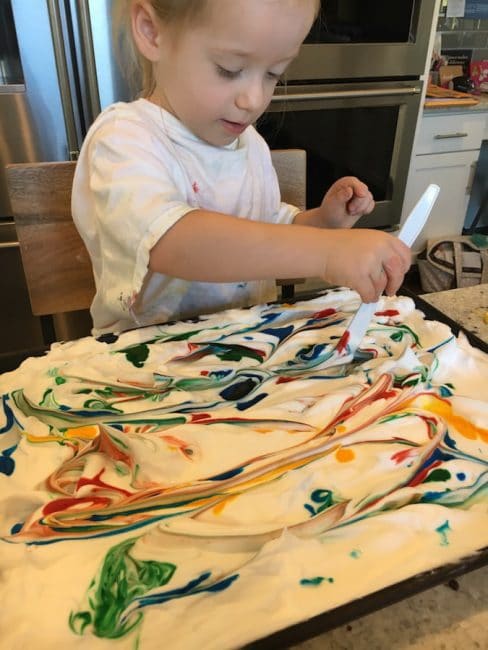 Shaving cream sensory play is also an art project!