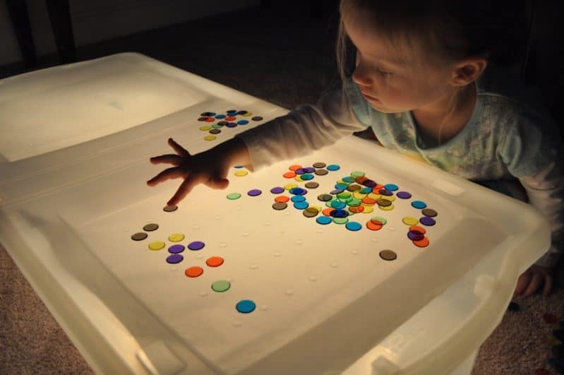 Practice color sorting using a DIY light table.