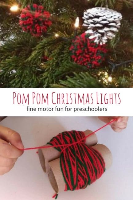 Add some extra cuteness to your Christmas lights with homemade pom poms. It's a great way to strengthen those preschooler fingers, too!