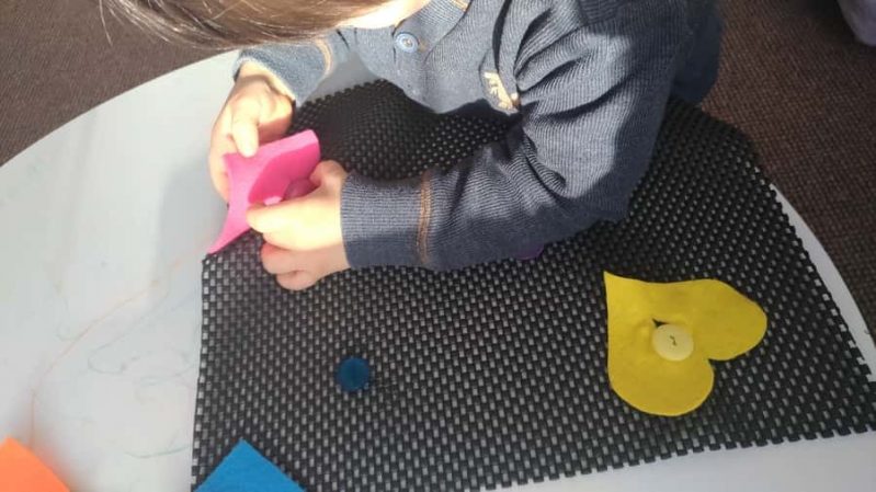 Practice fine motor skills with the color matching mat, too