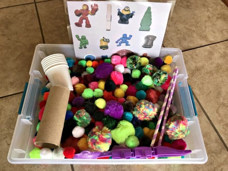 A pom pom busy box is so much fun to play with and leaves lots of creative space for toddlers and preschoolers to come up with their own activities too!